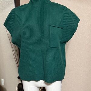 Green Ribbed Knit Sweater Vest - L